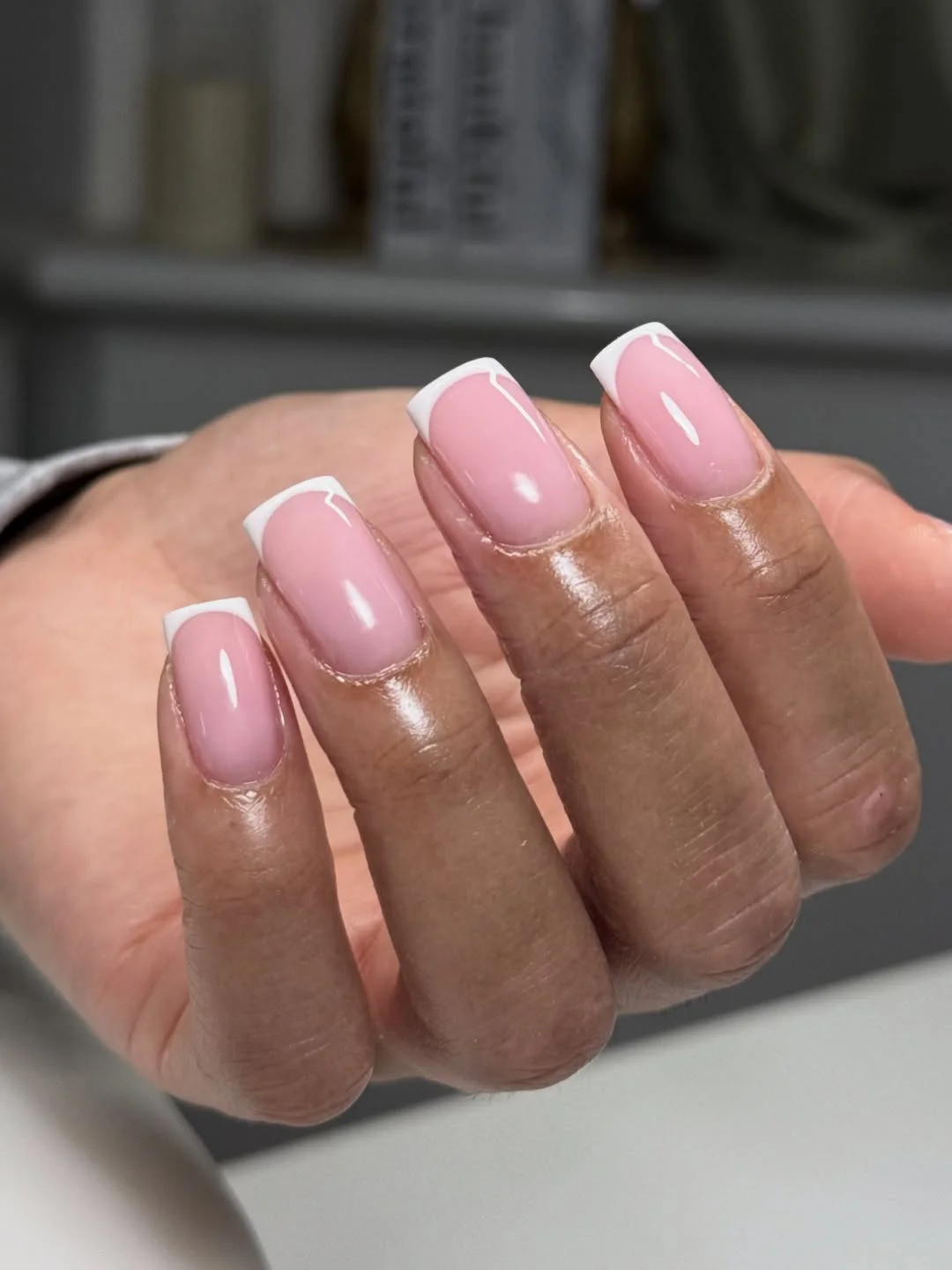 summer french nails ideas 2026 Bright White Square French With A Glossy Pink Center