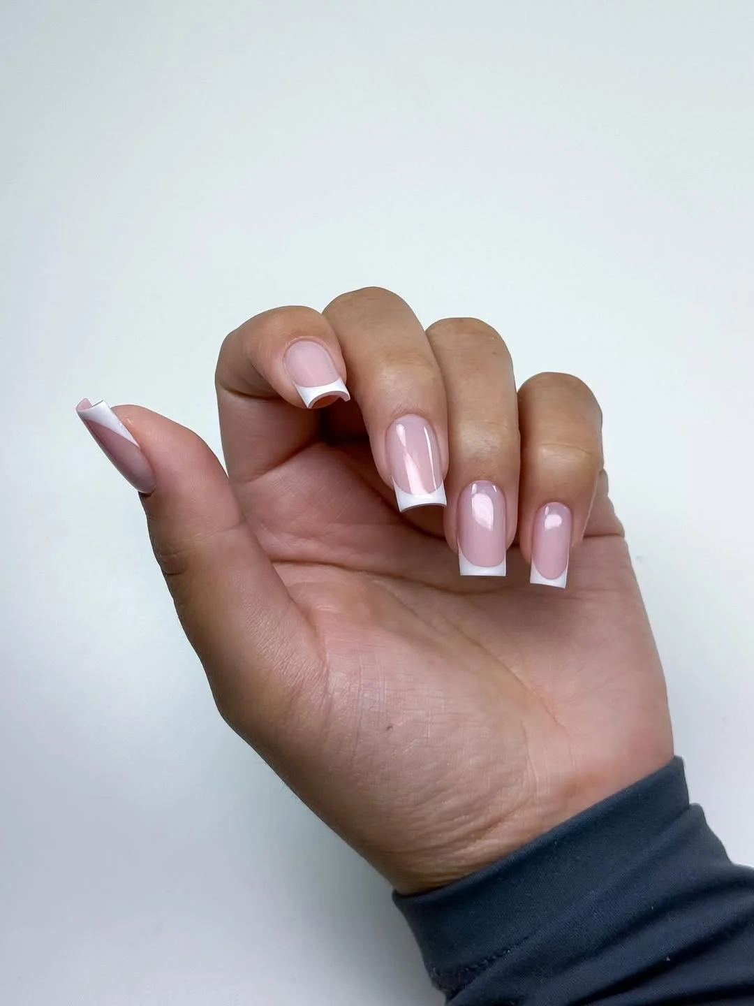 summer french nails ideas 2026 Graphic Square French With A Curved White Tip