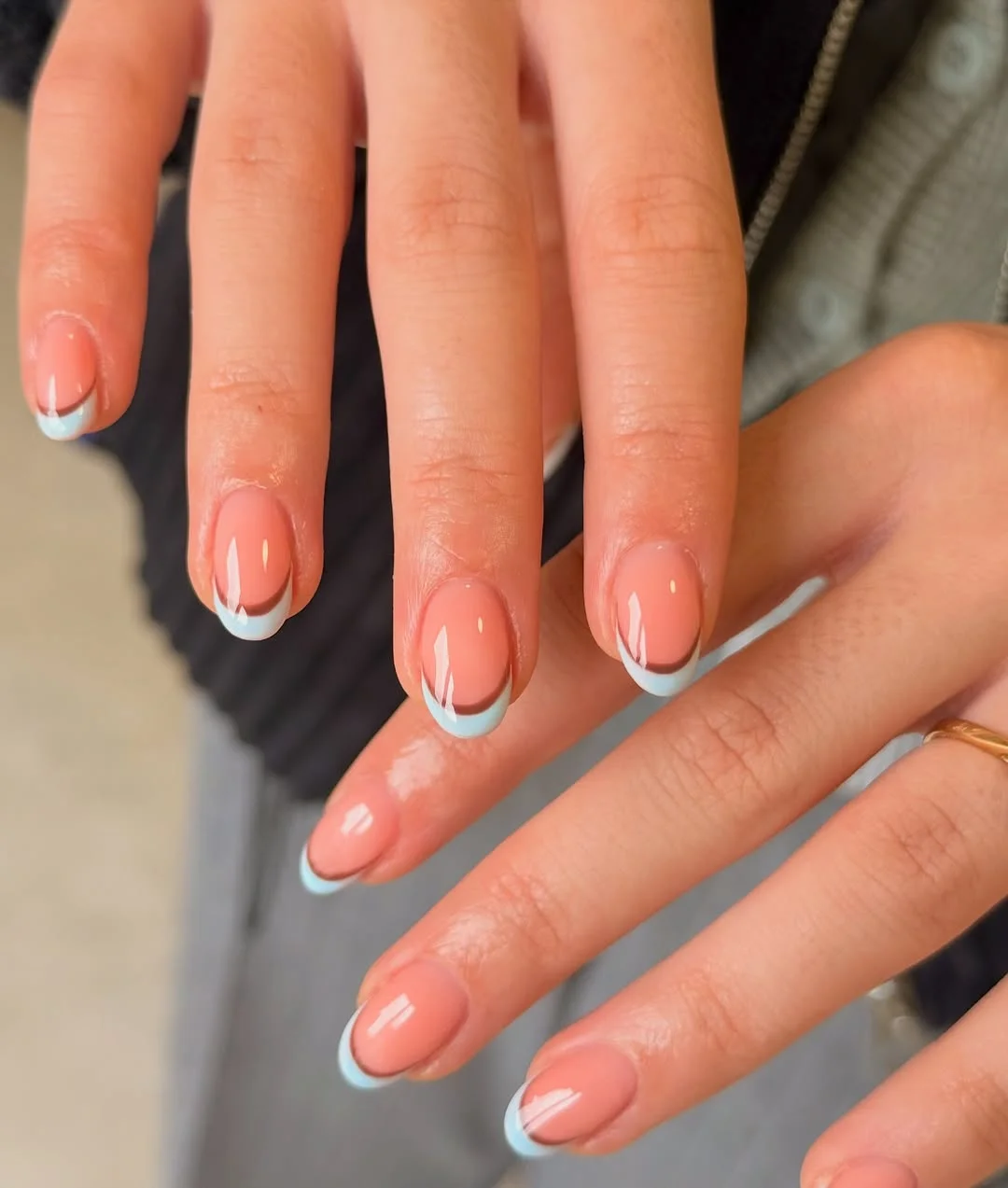 summer french nails ideas 2026 Blue-Tipped French Nails With a Fresh Summer Edge