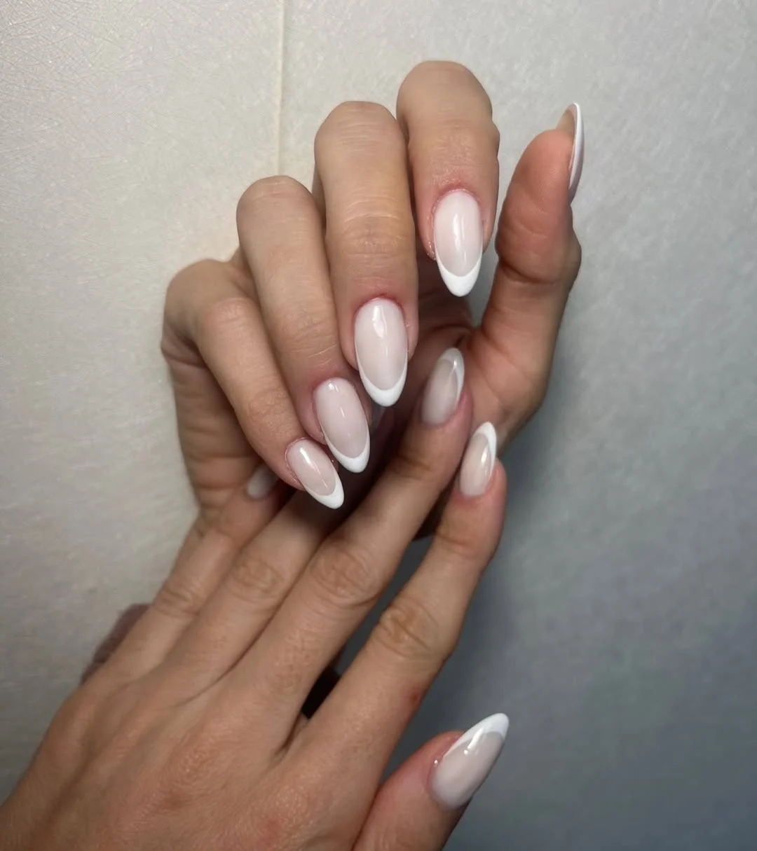 summer french tip nails 2026 Classic Almond French Tips With Bright White Edges