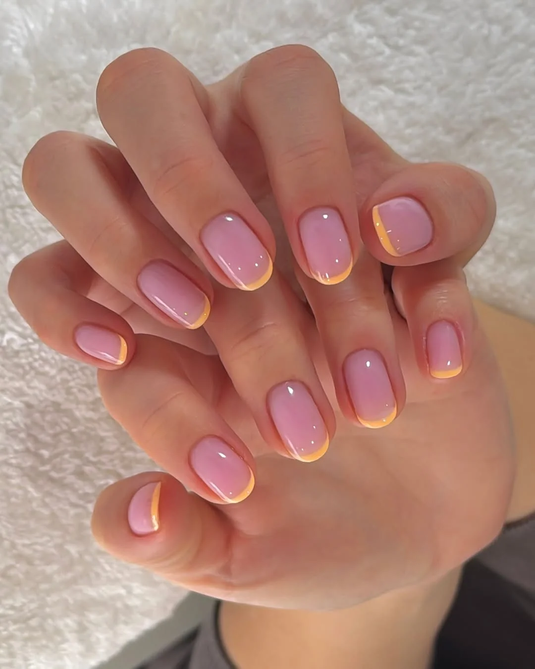 summer french tip nails 2026 Soft Yellow French Tips With A Milky Pink Base