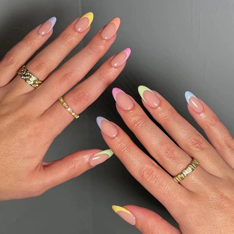 summer french tip nails 2026 Almond French Tips In Candy Pastel Colors