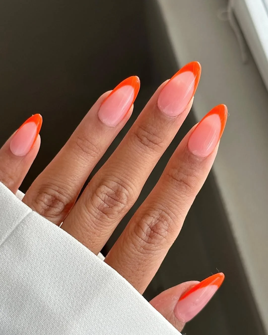 summer french tip nails 2026 Fiery Almond French Tips For A Hot Summer Mood