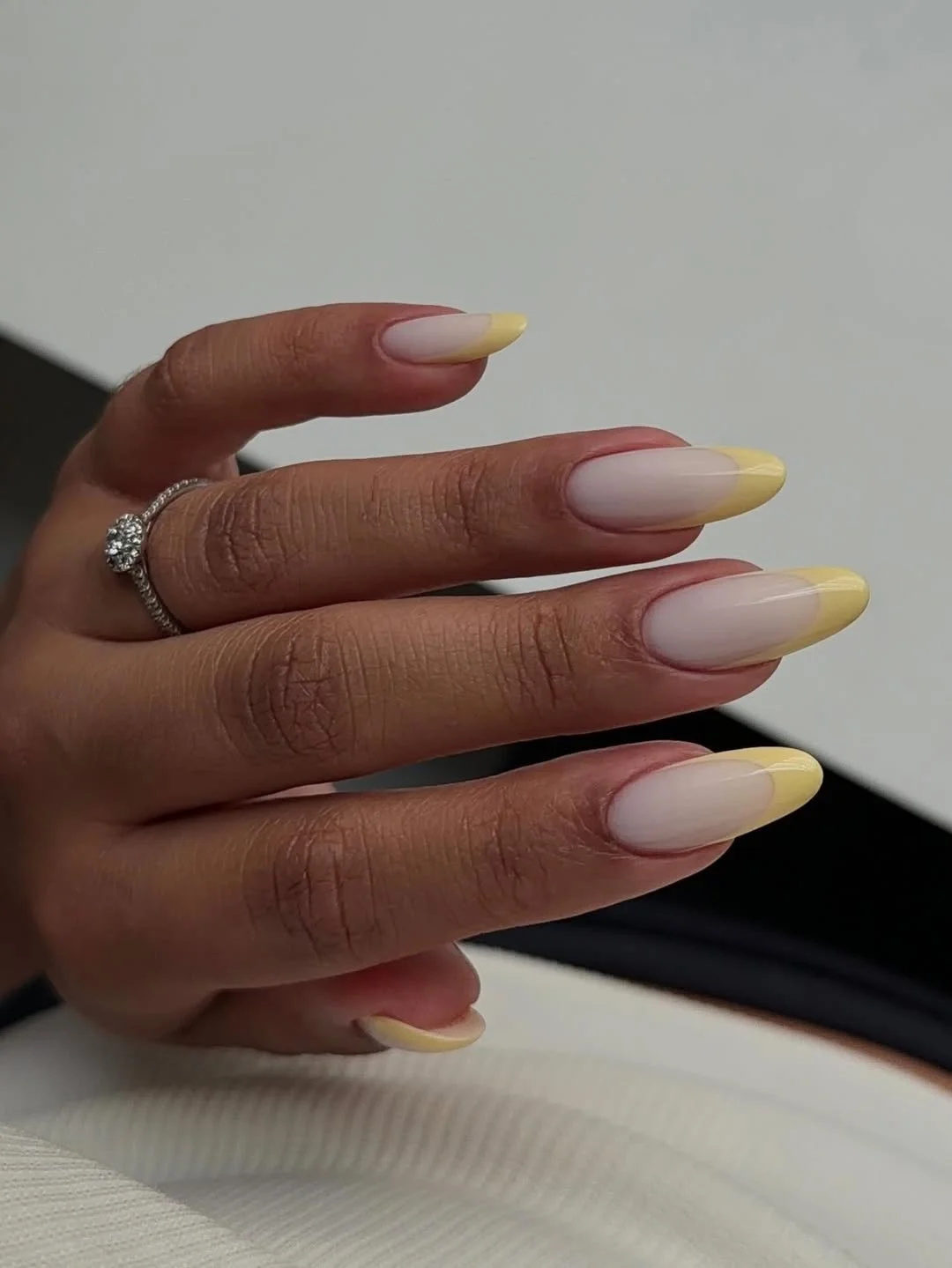 summer french tip nails 2026 Butter Yellow Almond French Tips With A Soft Blur