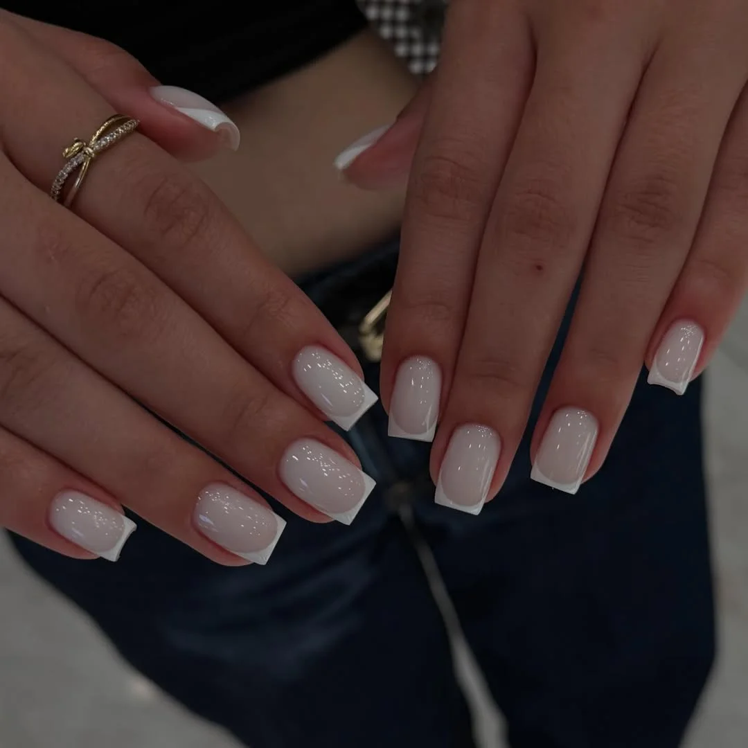 summer french tip nails 2026 Classic White French Tips On Short Square Nails