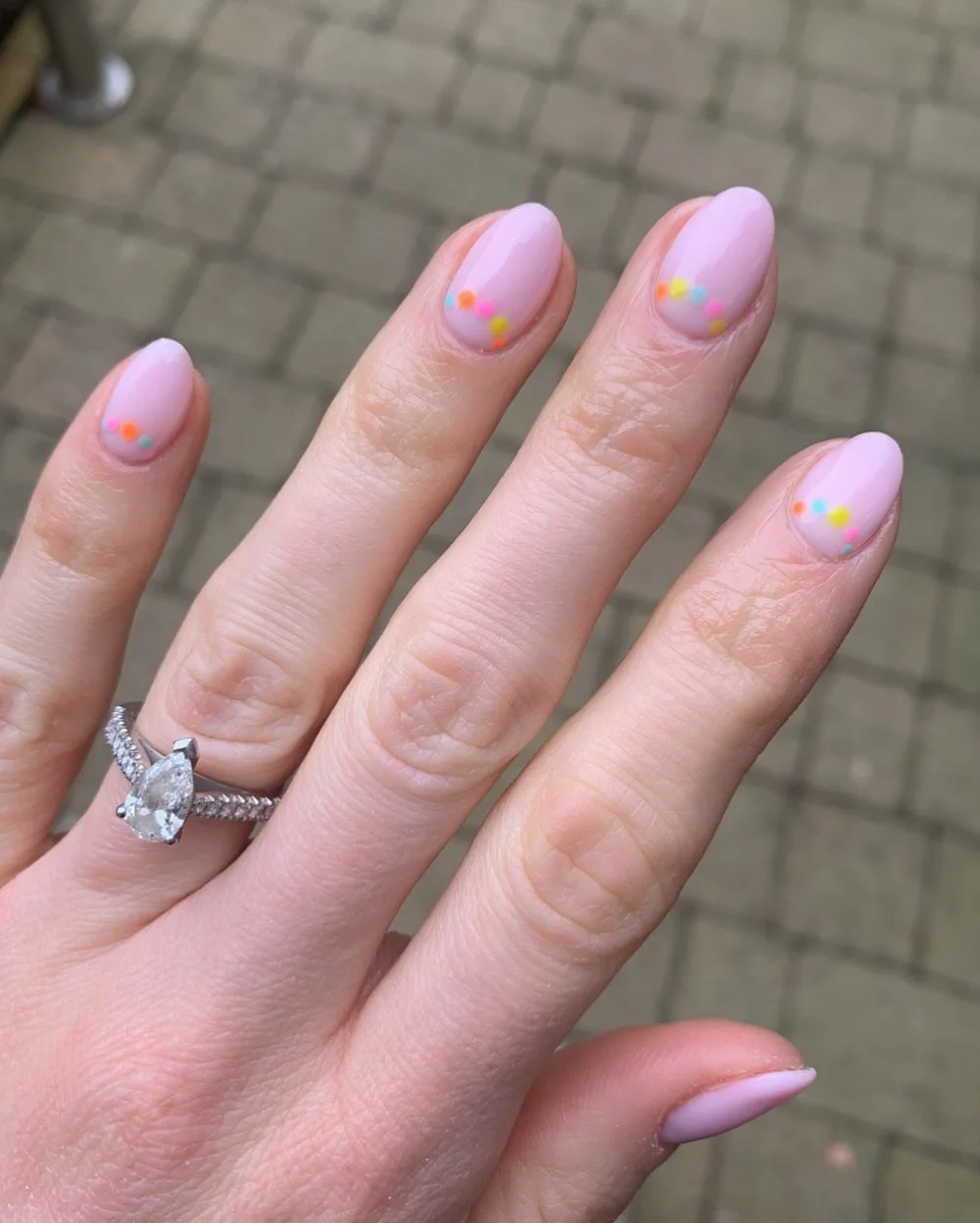 summer gel nails 2026 Soft Pink Almond Nails With Tiny Summer Dots