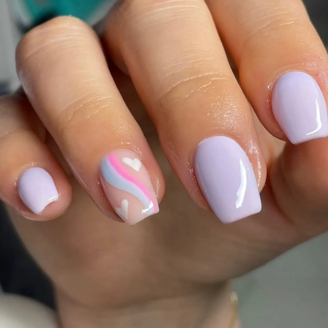 summer gel nails 2026 Soft Lavender Gel Nails With Pastel Wave Art