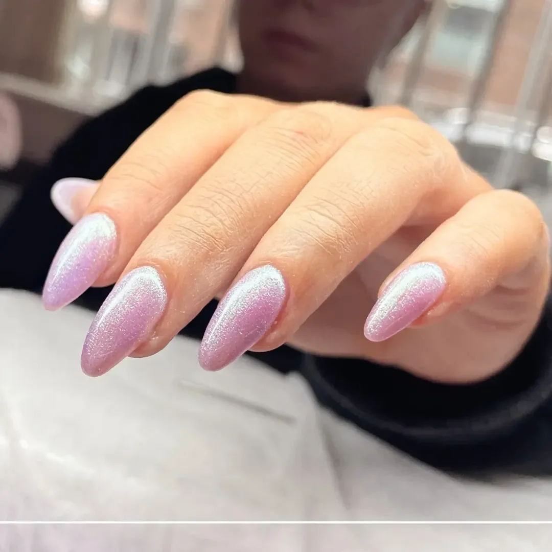 summer glitter nails 2026 Pearly Purple Glitter Almond Nails