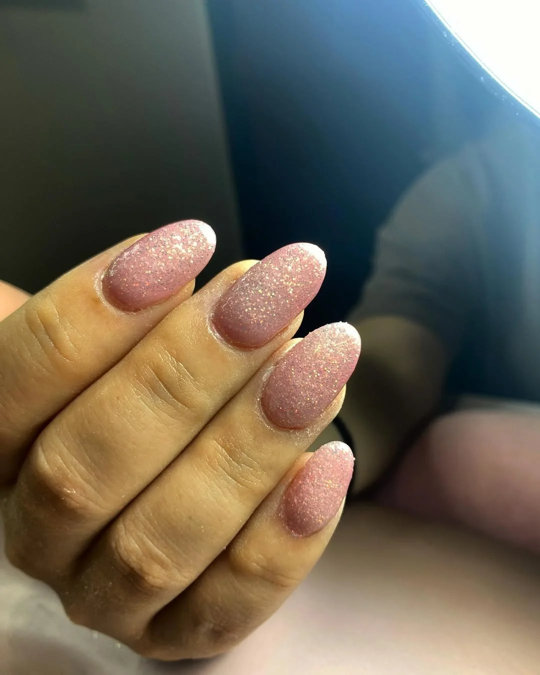 summer glitter nails 2026 Soft Rose Almond Glitter Nails