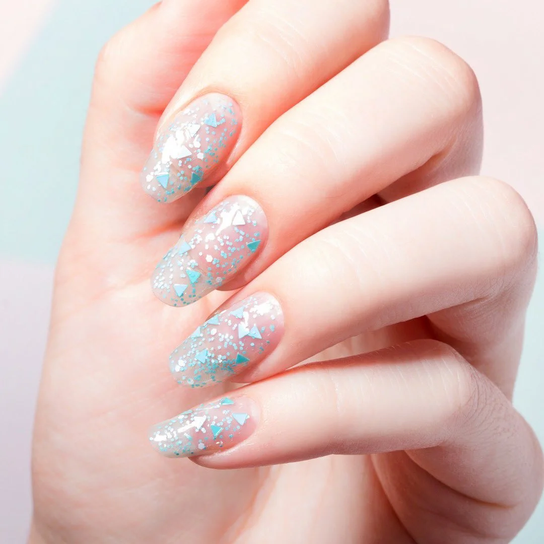 summer glitter nails 2026 Sheer Blue Confetti Glitter Nails