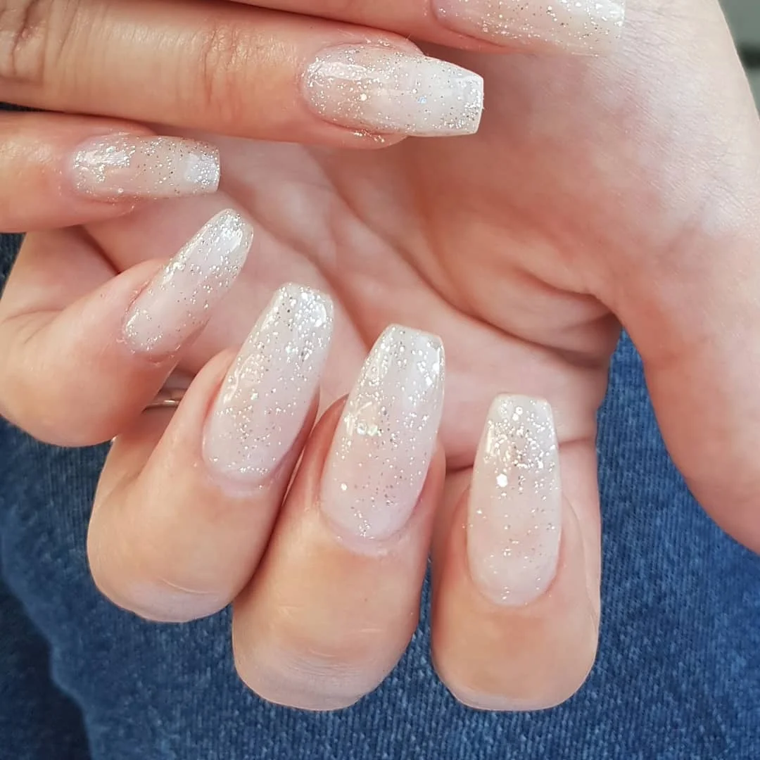 summer glitter nails 2026 White Sparkle Coffin Nails