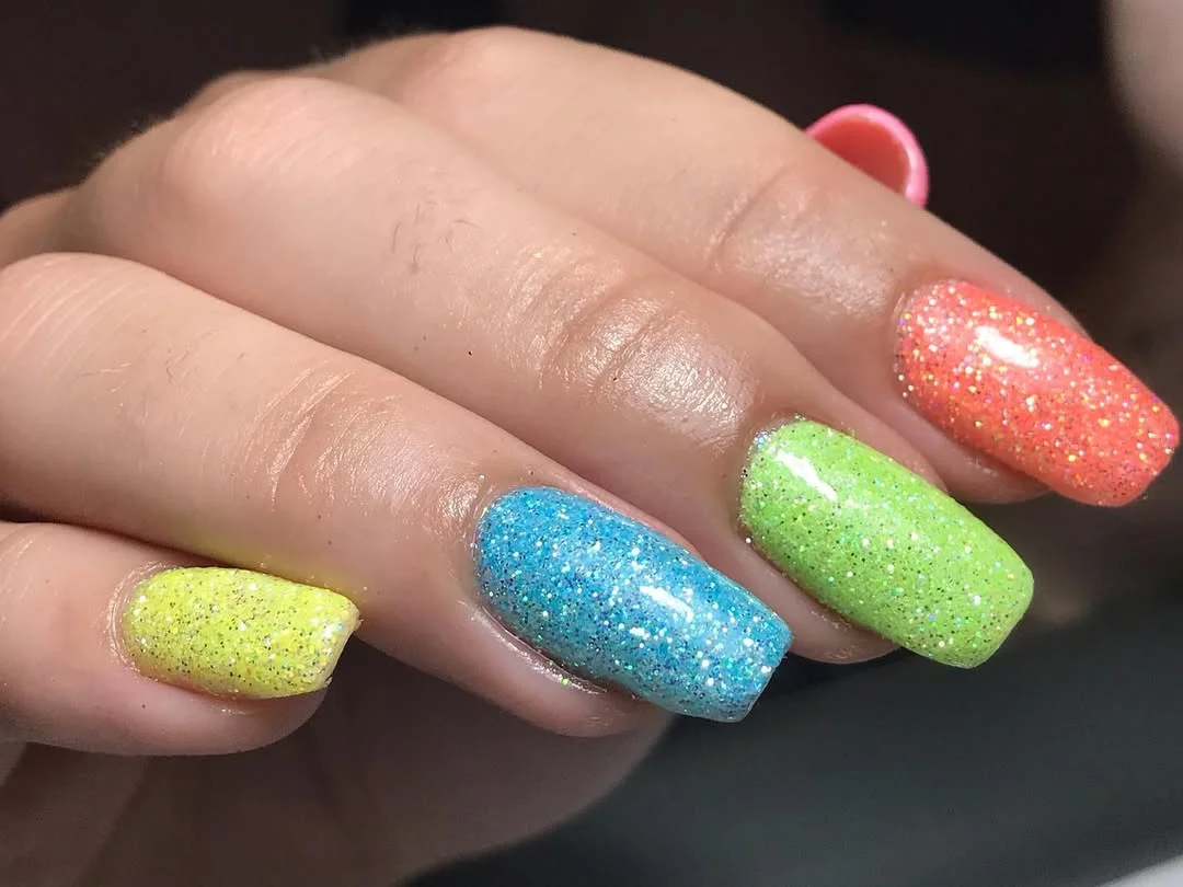 summer glitter nails 2026 Pastel Candy Glitter Square Nails