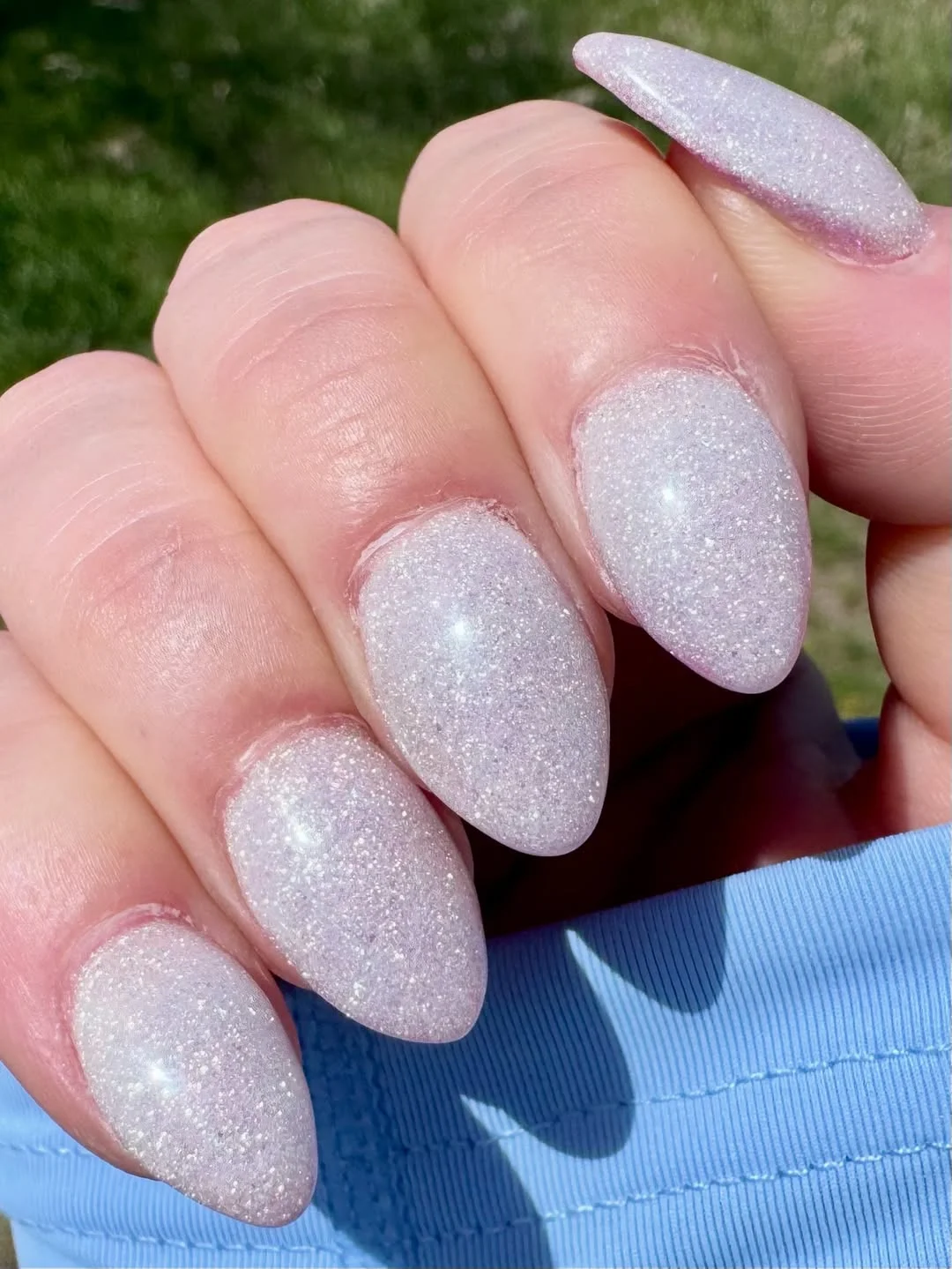 summer glitter nails 2026 Frosted White Almond Glitter Nails