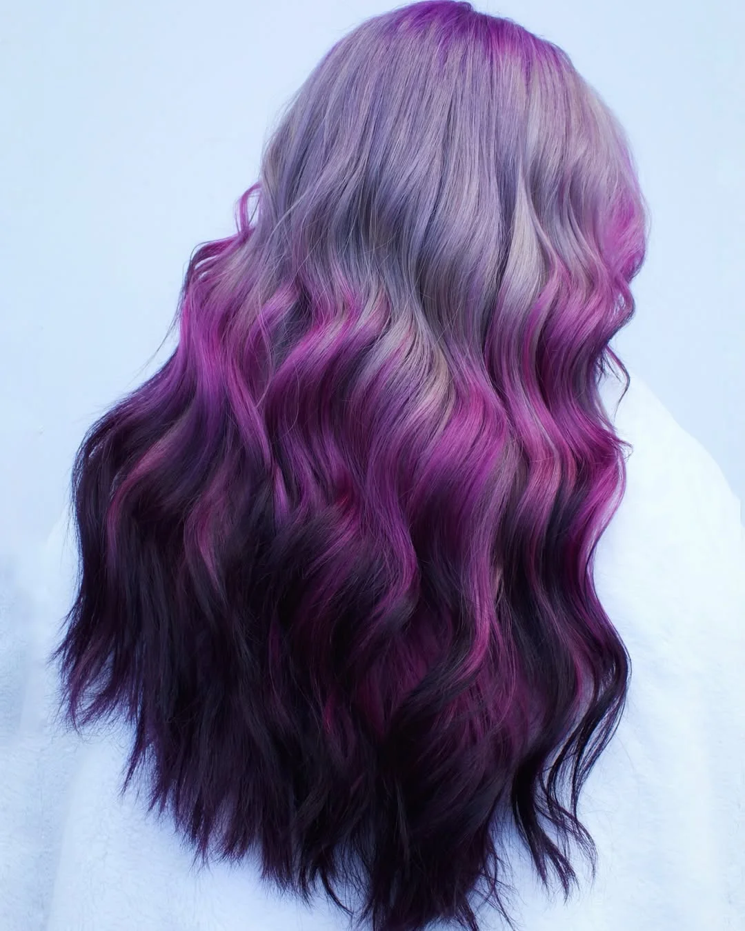 summer hair color ideas 2026 Lavender And Plum Waves With A Smoky Shadow