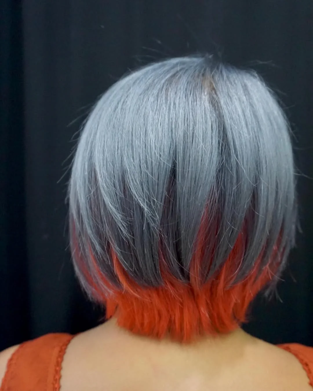 summer hair color ideas 2026 Silver Bob With Fiery Orange Tips