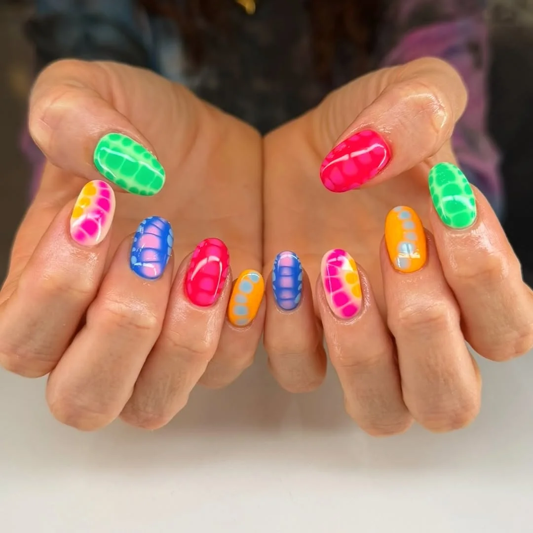 summer manicure color ideas 2026 Neon Tie-Dye Nails With Bright Summer Energy