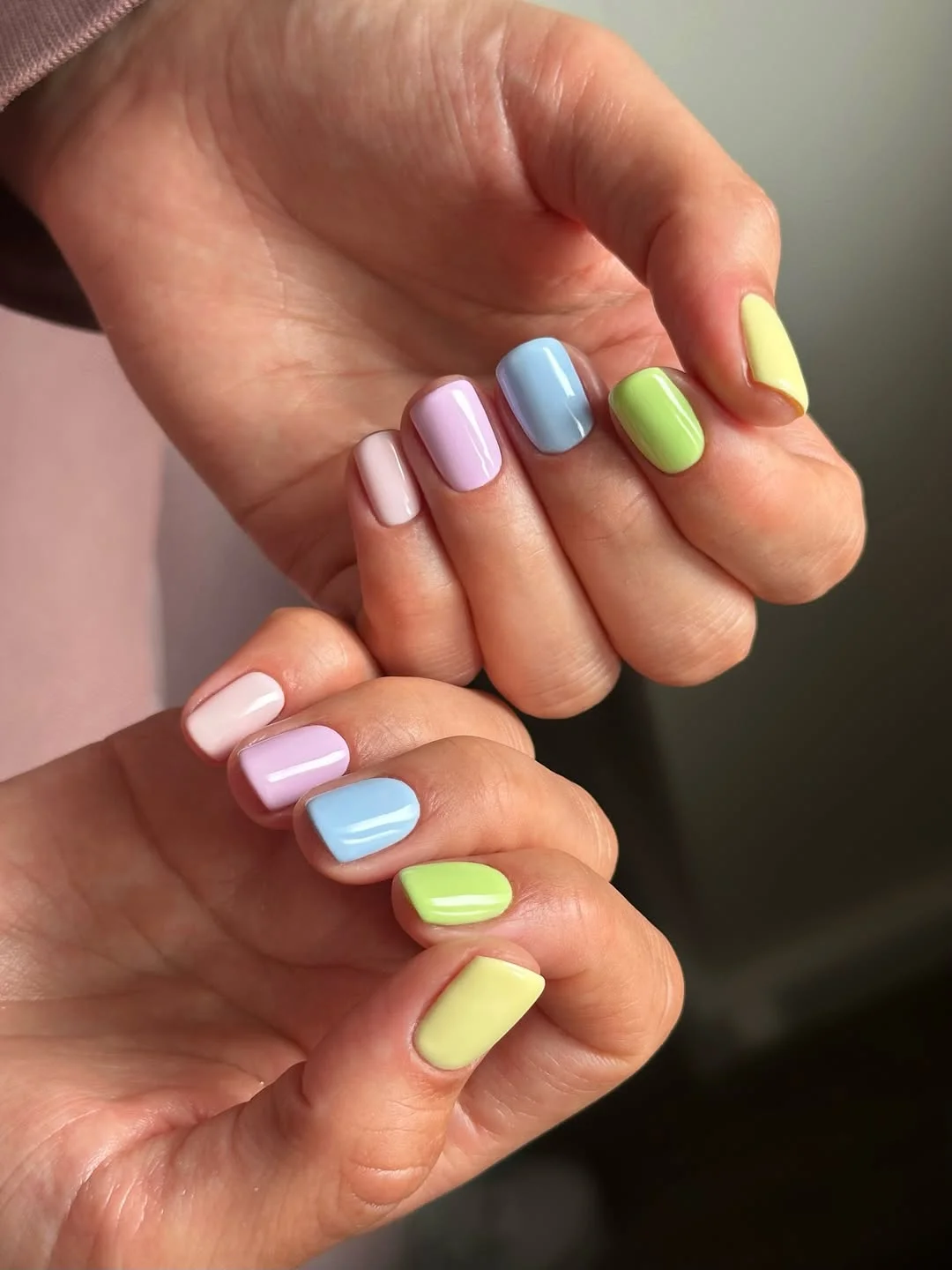 summer manicure color ideas 2026 Pastel Rainbow Short Square Manicure