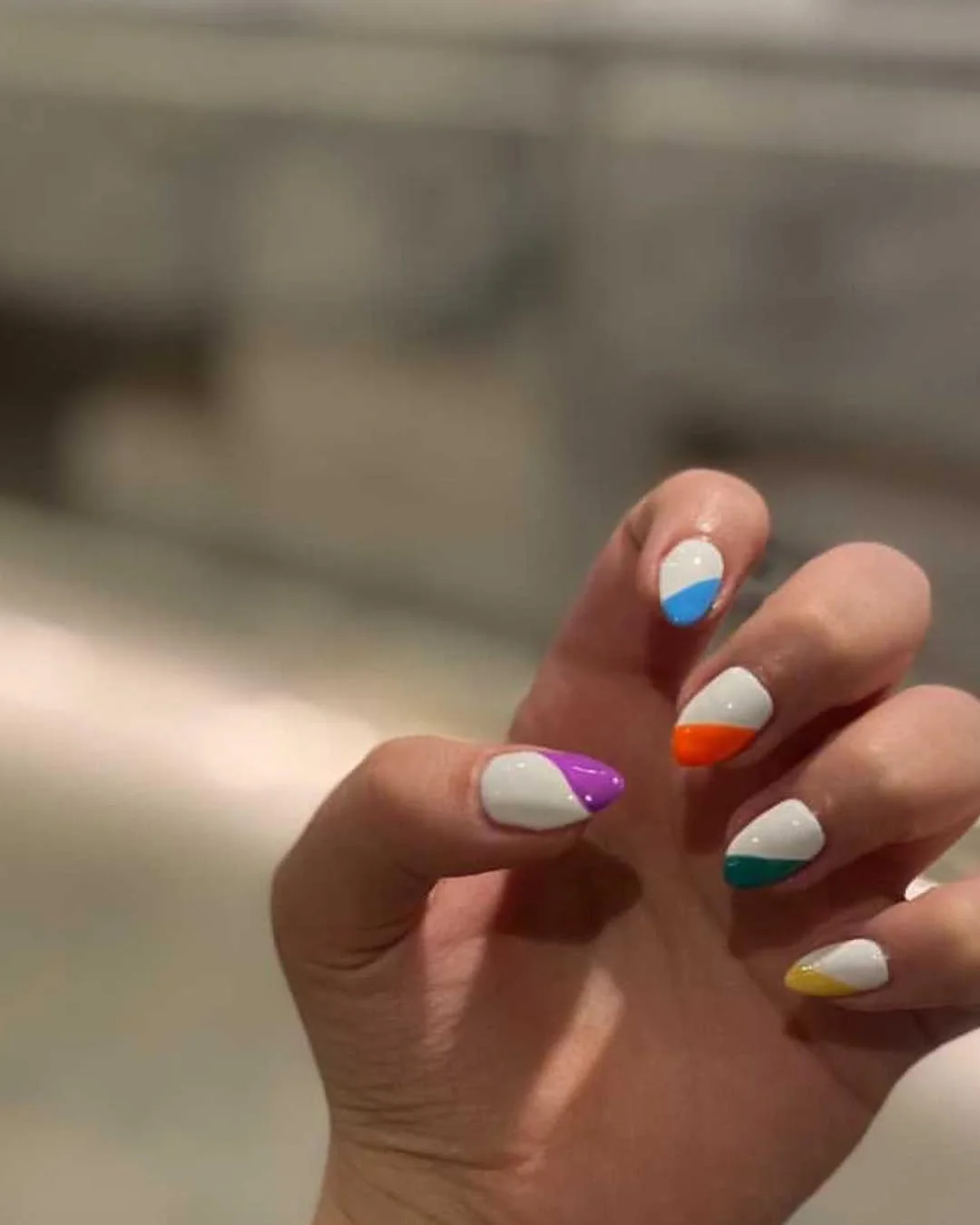 summer manicure color ideas 2026 White Nails With Playful Color-Block Tips