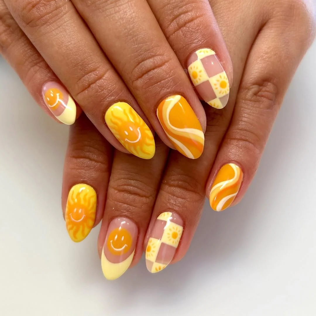 summer nail art 2026 Sunny Yellow Smiley Nails