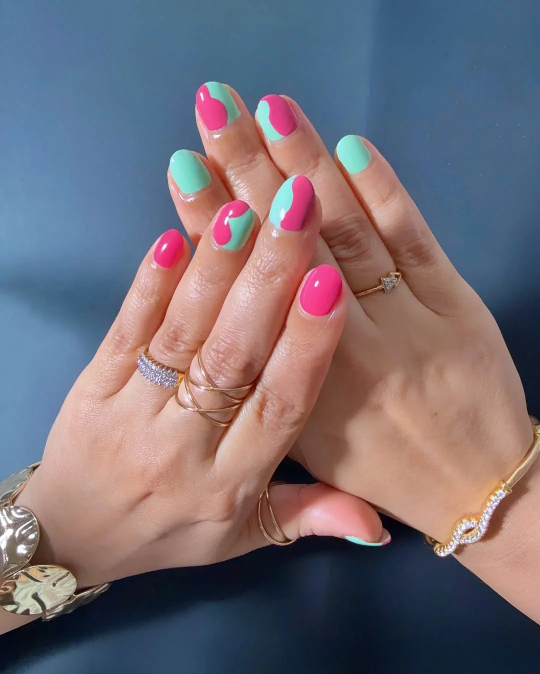 summer nail art 2026 Pink And Mint Color Splash Nails