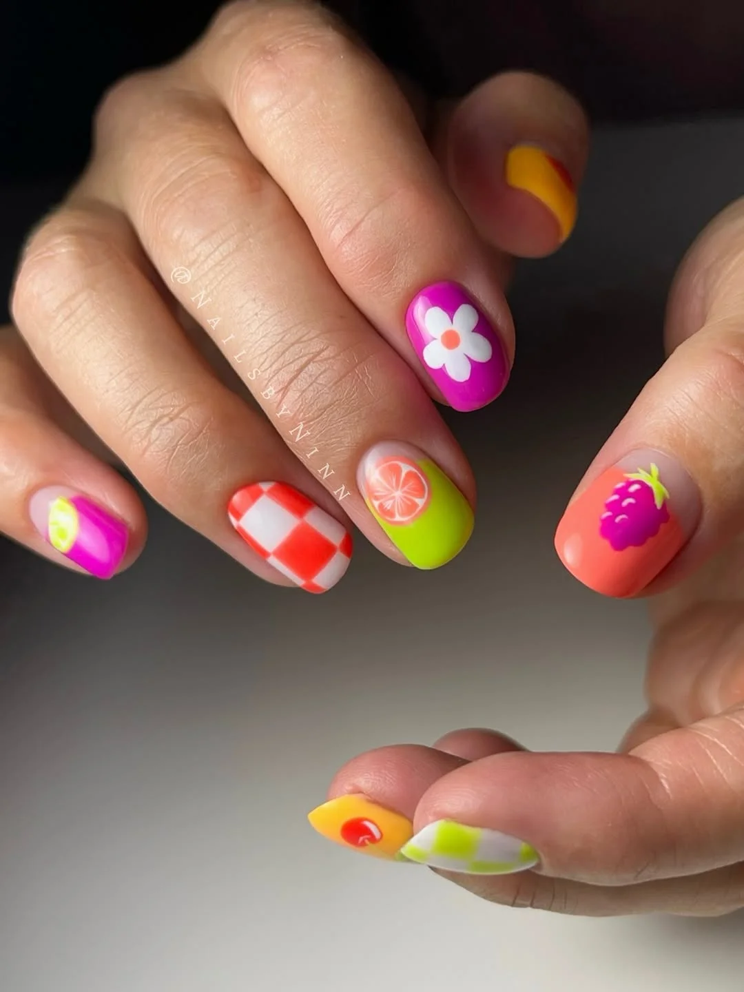 summer nail art 2026 Neon Picnic Fruit And Flower Nails