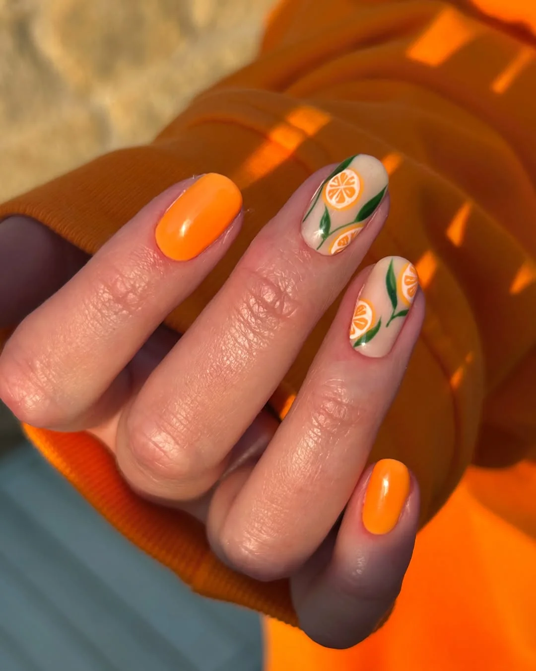 summer nail art 2026 Glossy Orange Citrus Nail Art