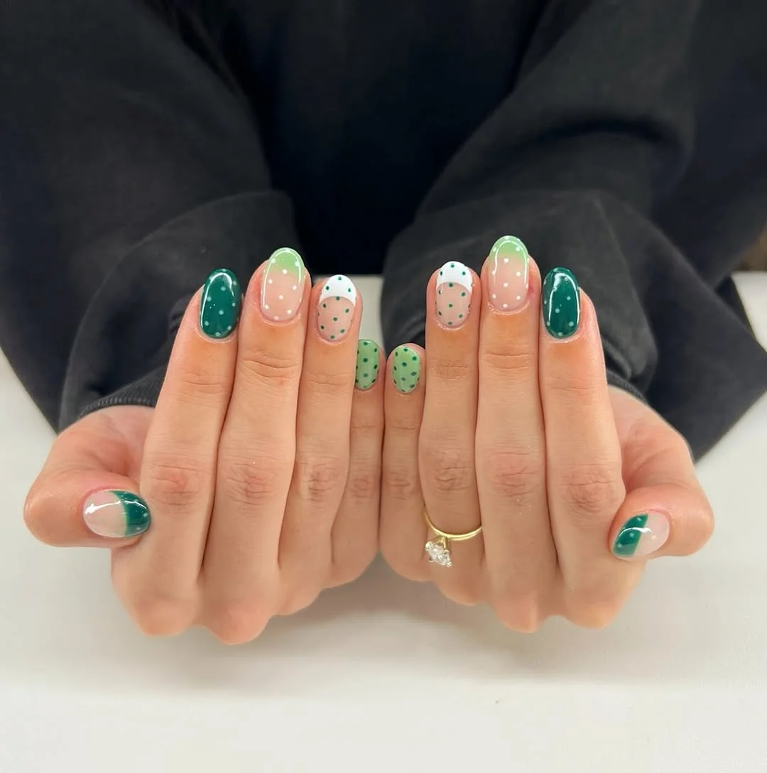 summer nail art 2026 Green Polka Dot French Nails
