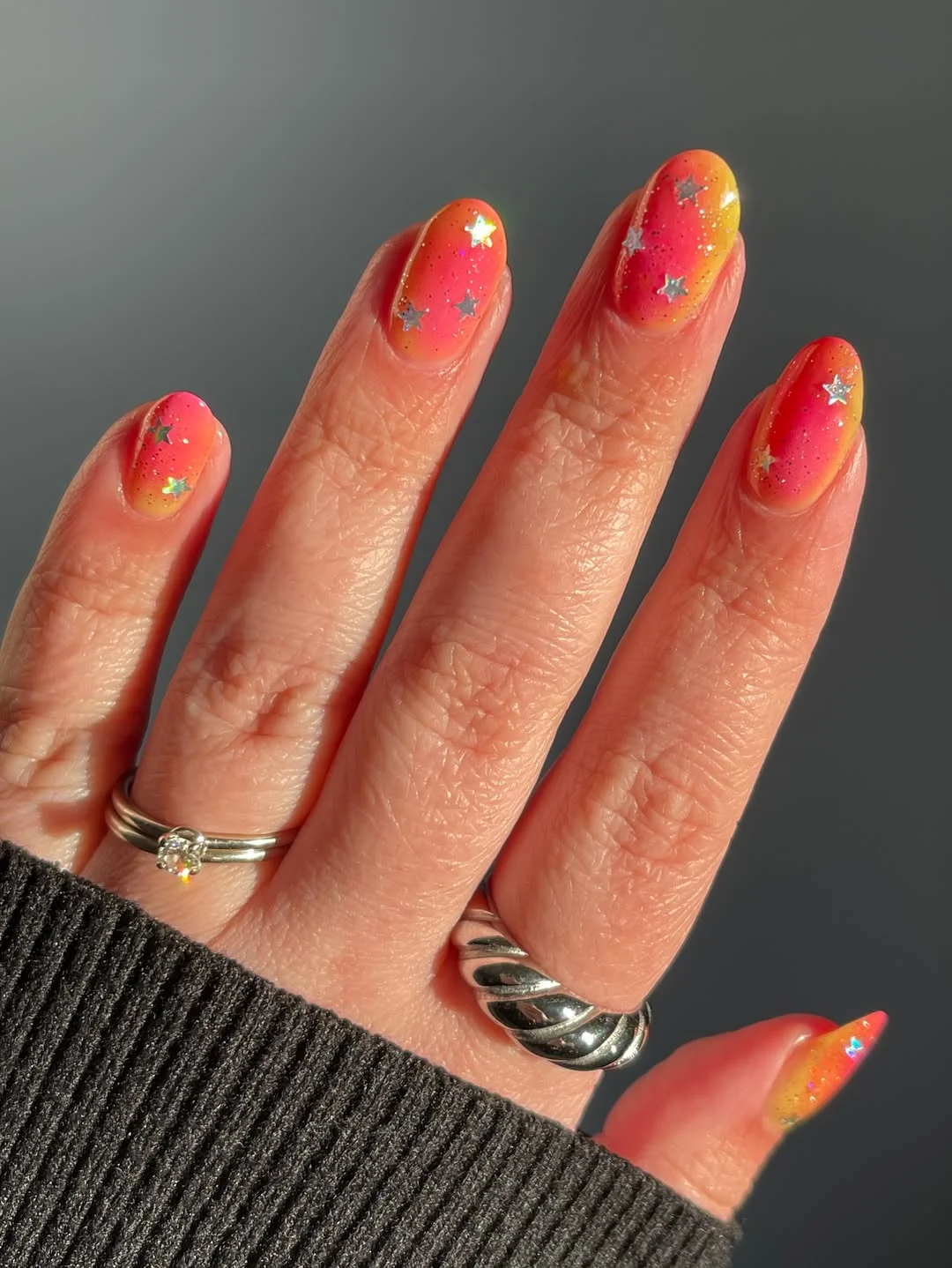 summer nail art ideas 2026 Neon Sunset Star Nails