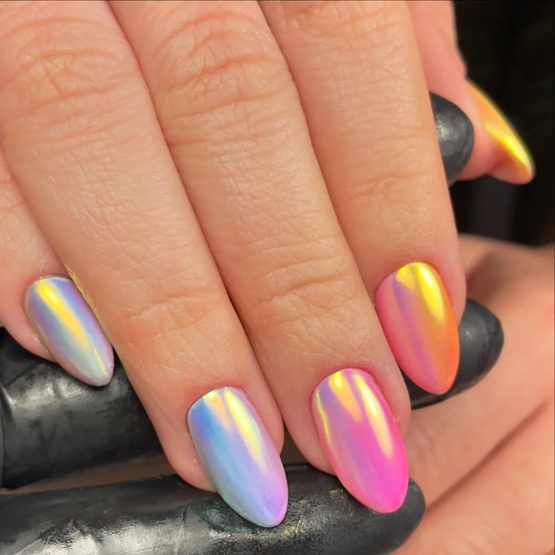 summer nail art ideas 2026 Iridescent Chrome Ombre Nails