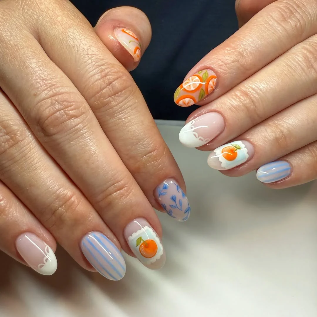 summer nail art ideas 2026 Orange Blossom Picnic Nails
