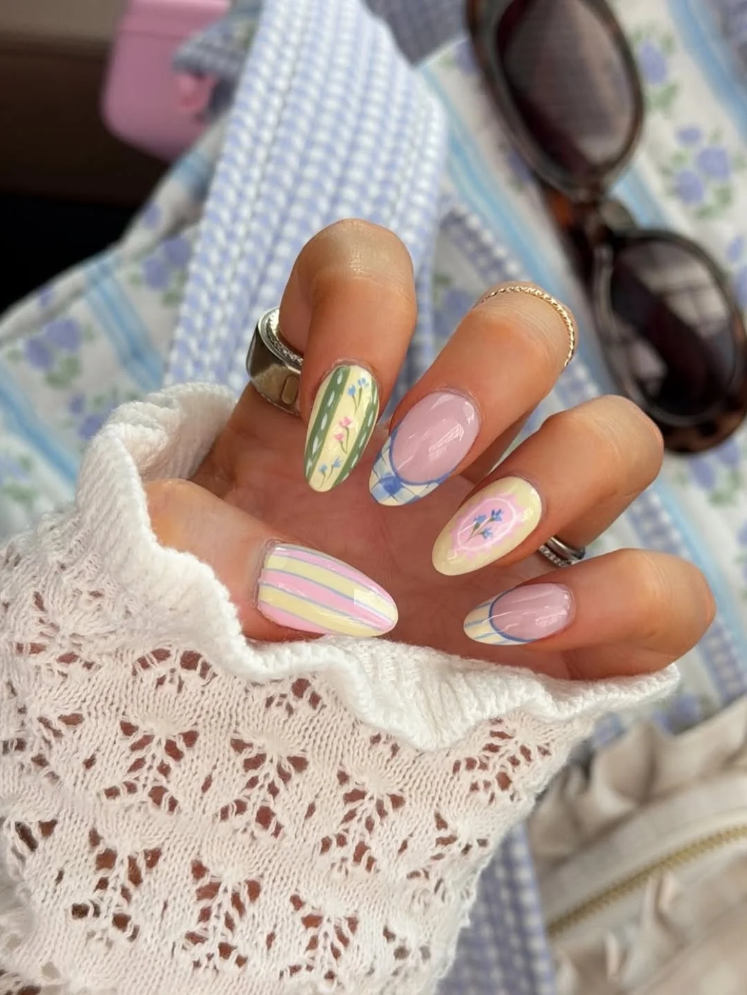 summer nail art ideas 2026 Picnic Pastel Almond Nails