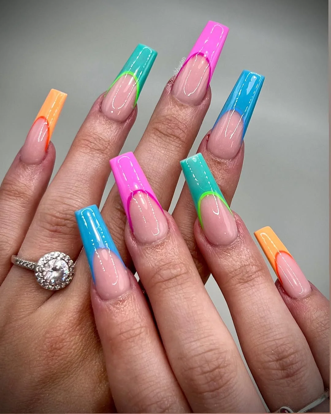 summer nail colors 2026 Extra Bright French Tips With A Square Neon Edge