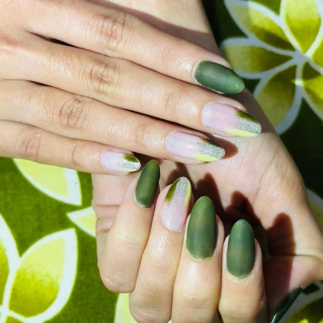 summer nail colors 2026 Matte Olive Green With Soft Lime Ombre
