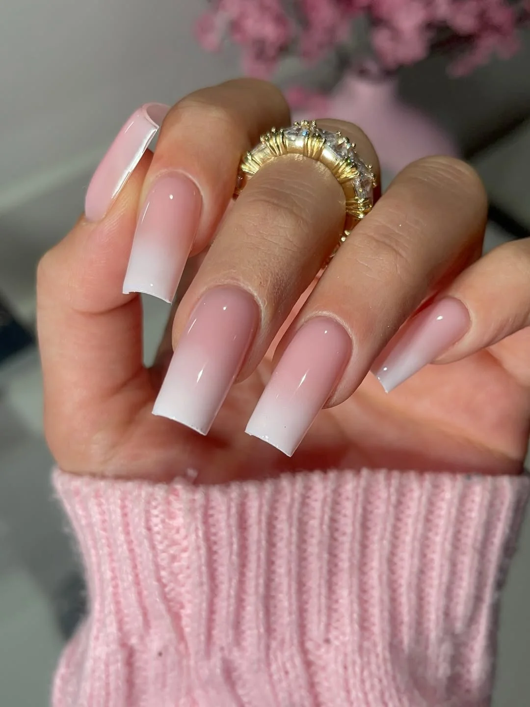 summer nails ballerina shape 2026 Milky Pink Ombre Ballerina Nails With Clean White Ends