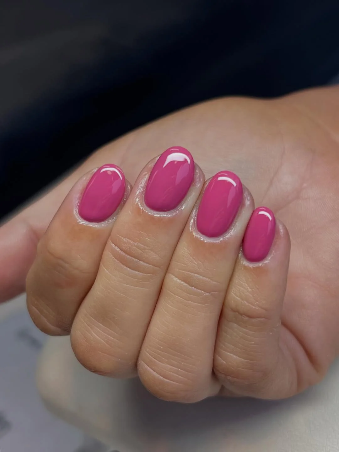 summer nails one color 2026 Glossy Berry Pink Oval Nails