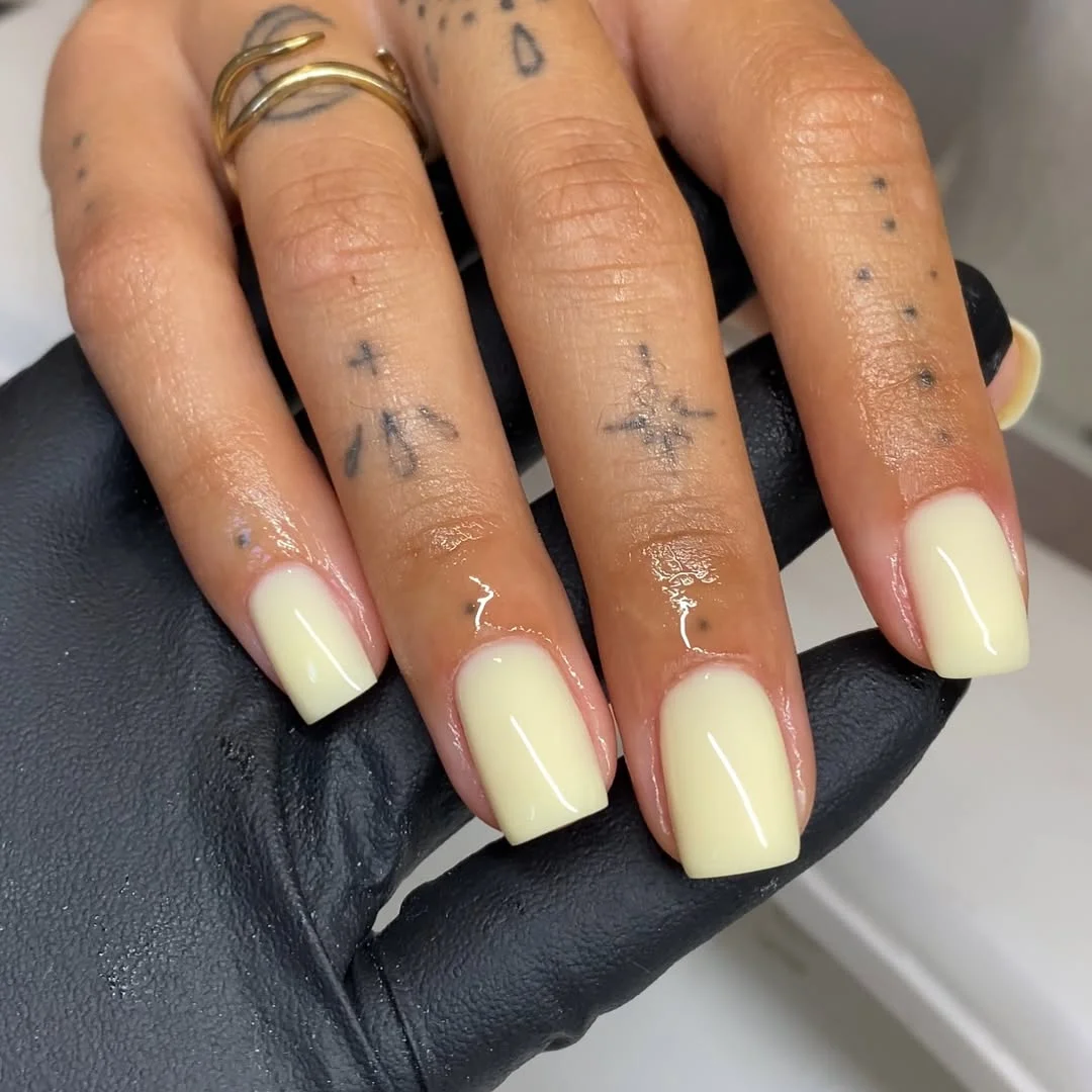 summer nails one color 2026 Soft Butter Yellow Square Nails