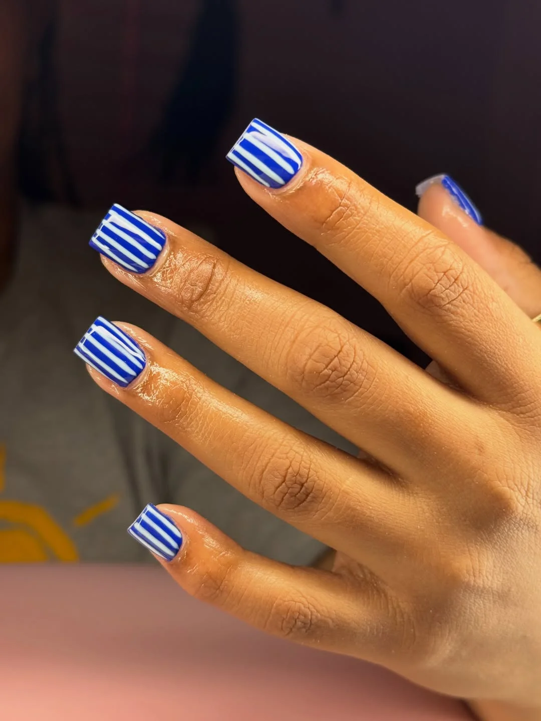 summer nails square 2026 Striped Blue Square Nails With Nautical Energy