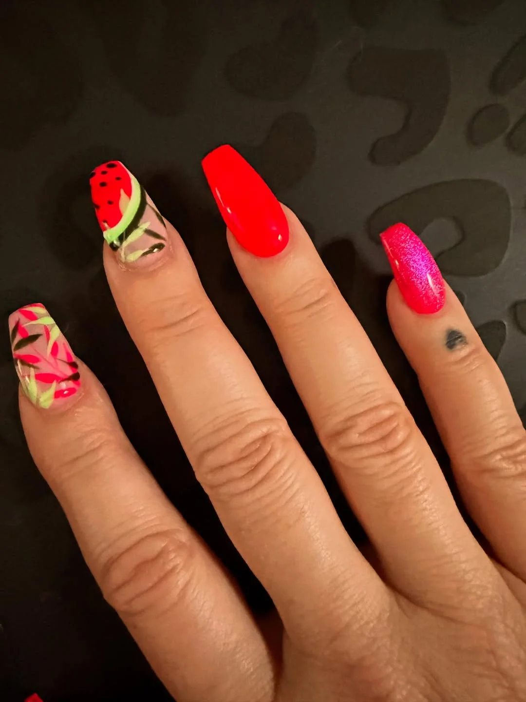summer nails watermelon 2026 Bold Watermelon Accent Nails With Tropical Pink