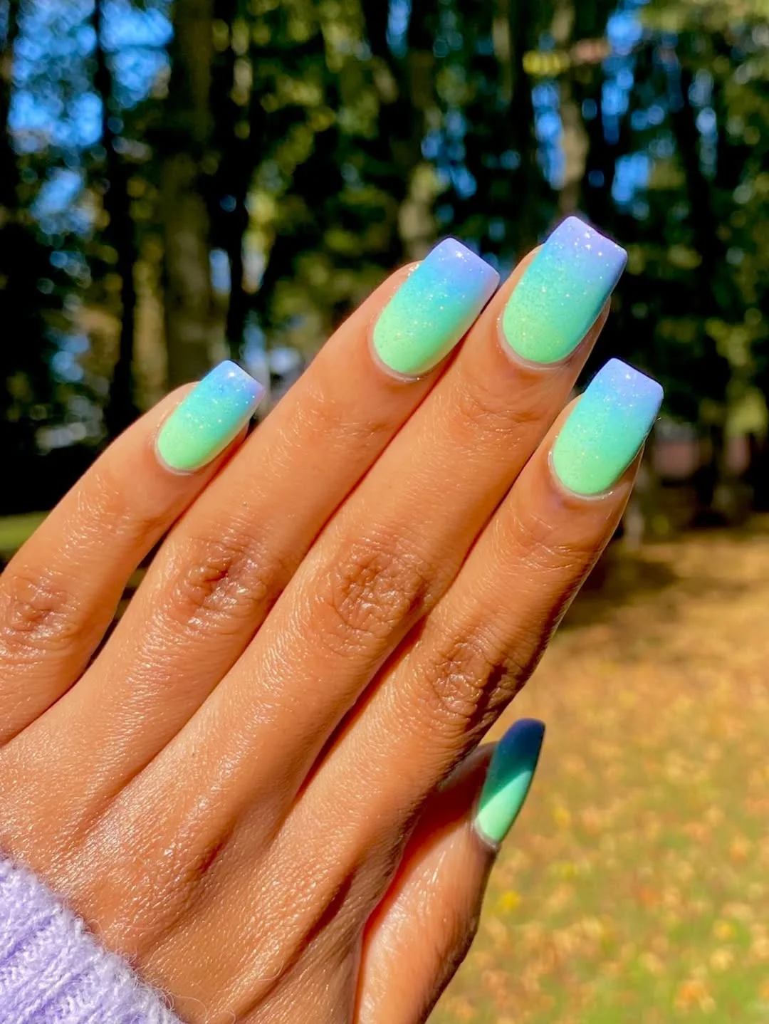 summer ombre nails 2026 Mint Blue Glitter Ombre Square Nails