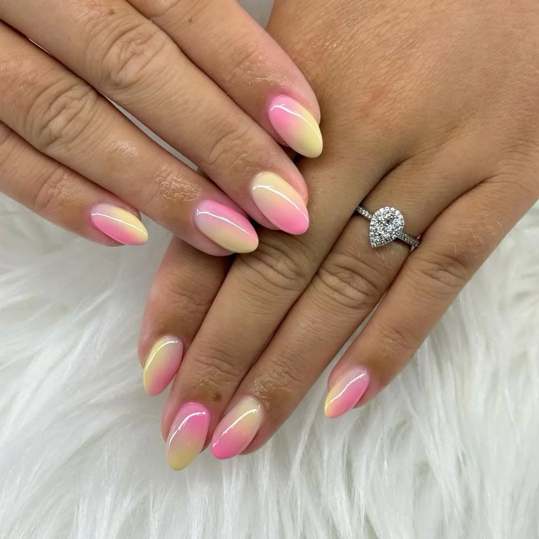 summer ombre nails 2026 Pink Lemonade Almond Ombre Nails