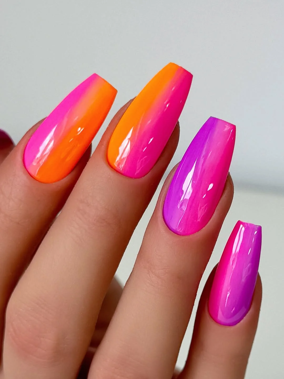 summer ombre nails 2026 Electric Sunset Square Ombre Nails