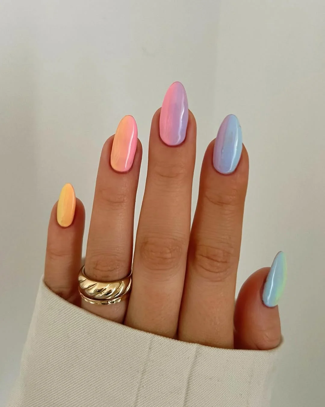 summer ombre nails 2026 Glossy Pastel Rainbow Ombre Nails