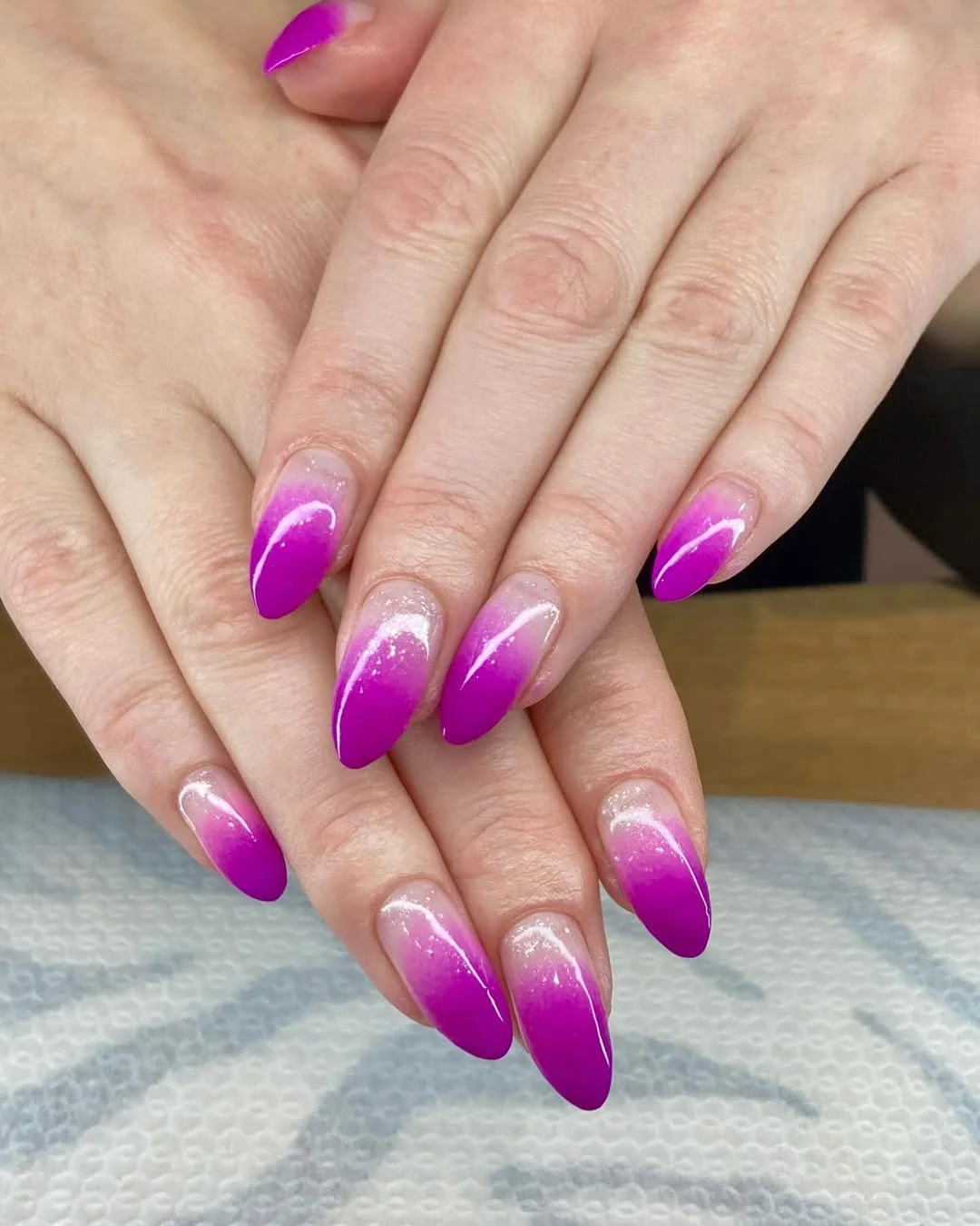 summer ombre nails 2026 Glitter Purple Ombre Almond Nails