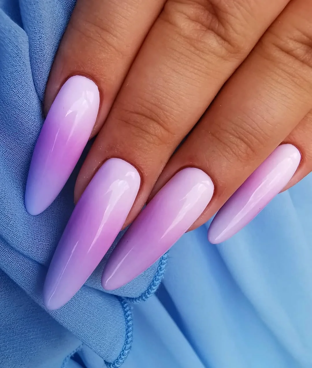 summer ombre nails 2026 Lavender Pink Glazed Ombre Stiletto Nails
