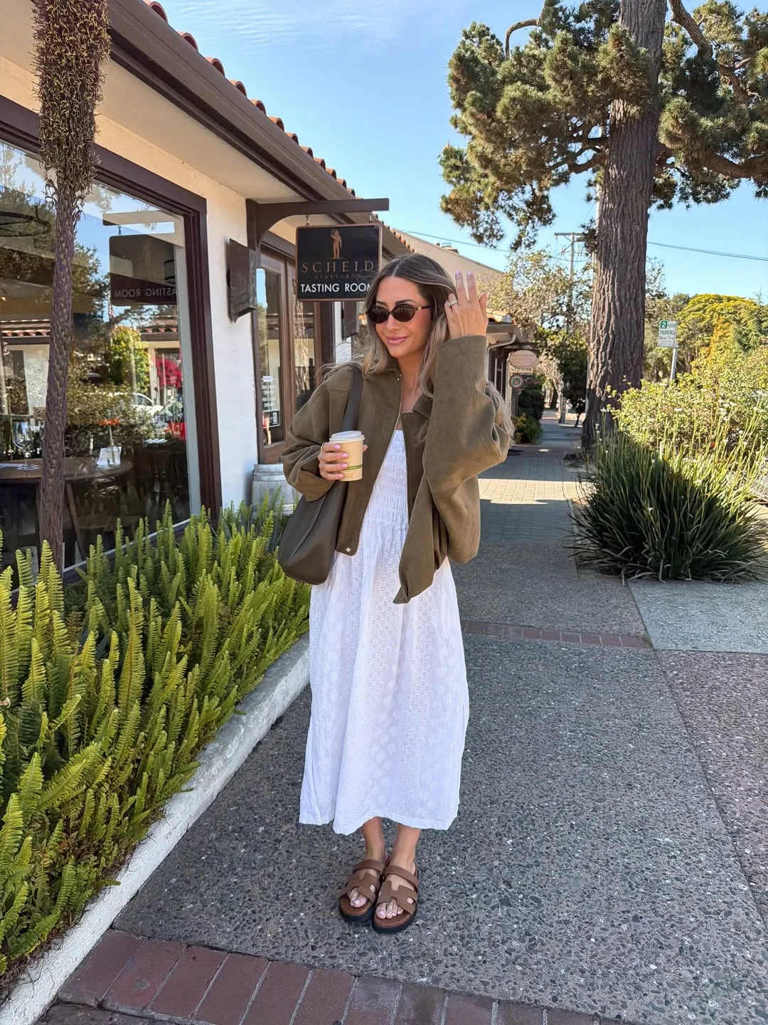 28 summer outfits for women 2026 Olive Jacket Over A White Summer Dress