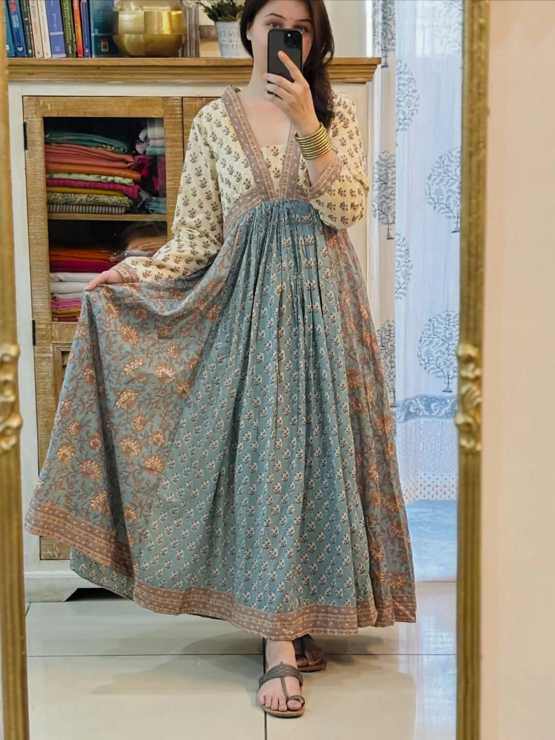 28 summer outfits for women 2026 Blue Printed Anarkali With Soft Summer Movement