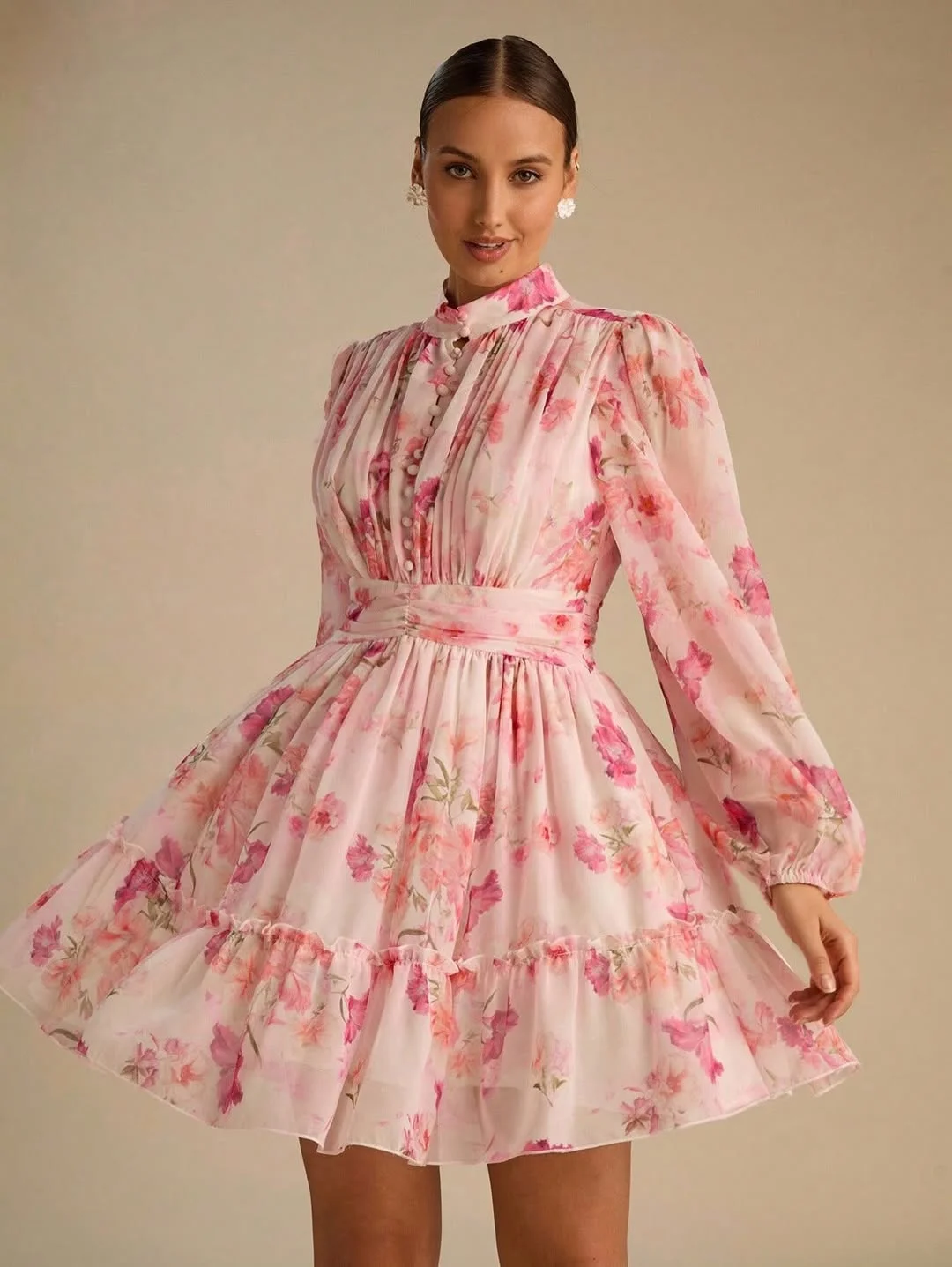 28 summer outfits for women 2026 Pink Floral Mini Dress With Romantic Structure