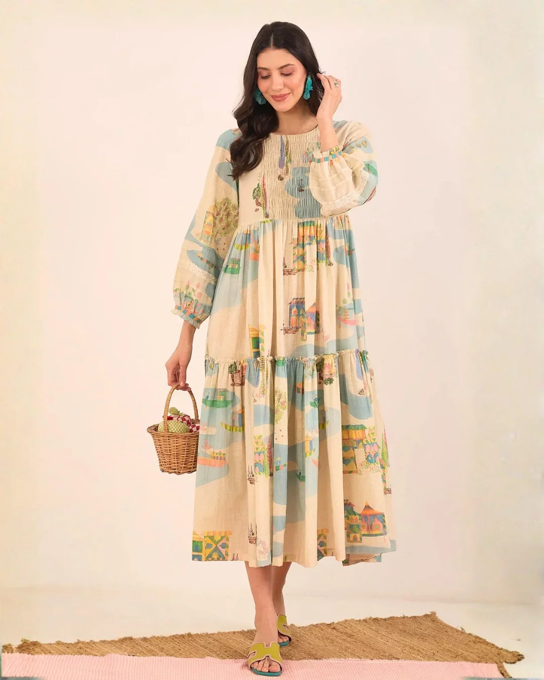 28 summer outfits for women 2026 Patchwork Midi Dress With Artsy Vacation Charm