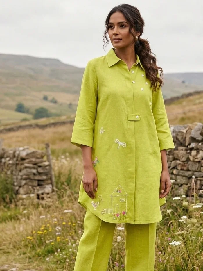 28 summer outfits for women 2026 Lime Linen Co-Ord With Quiet Countryside Charm