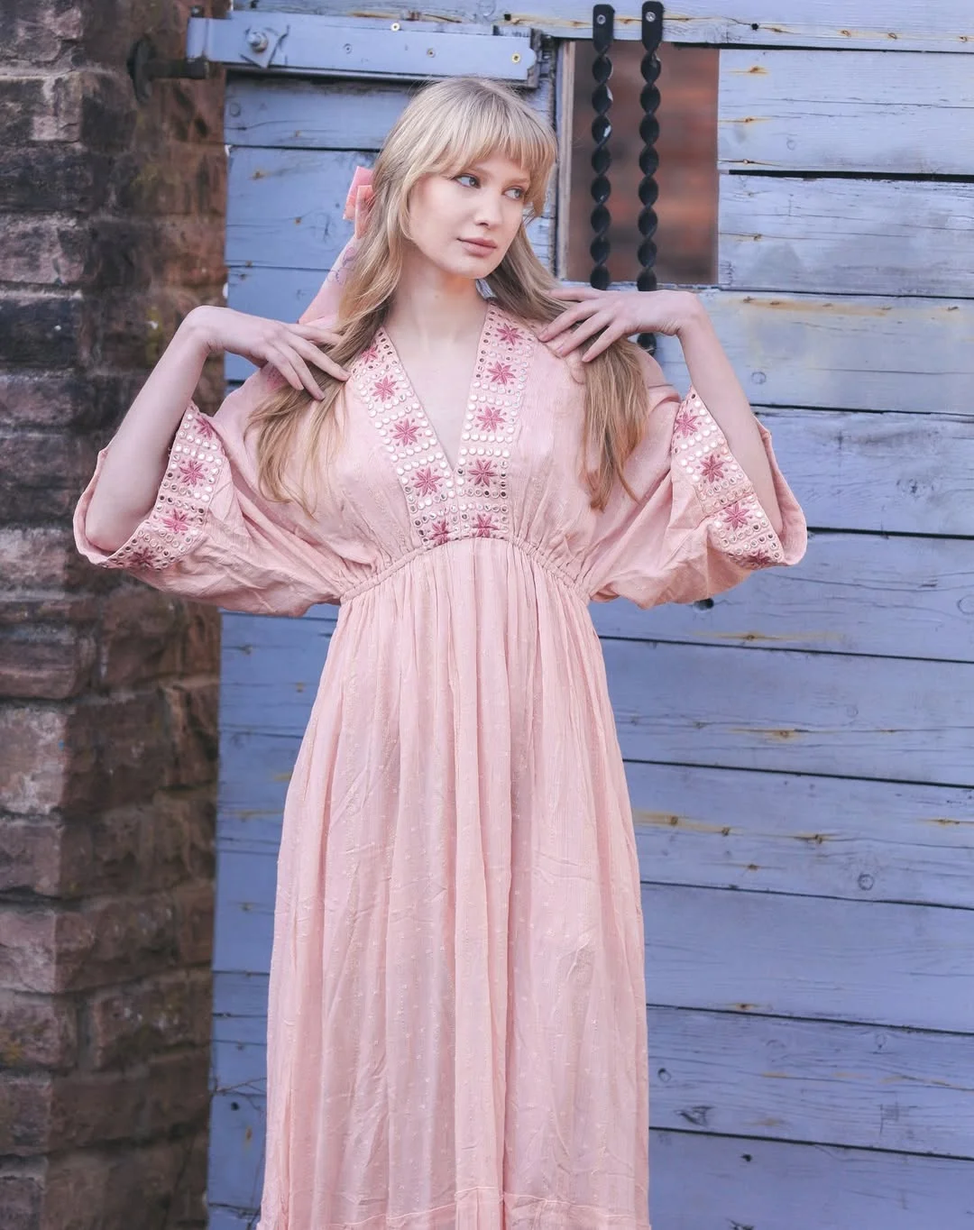 28 summer outfits for women 2026 Blush Embroidered Maxi With Soft Boho Romance